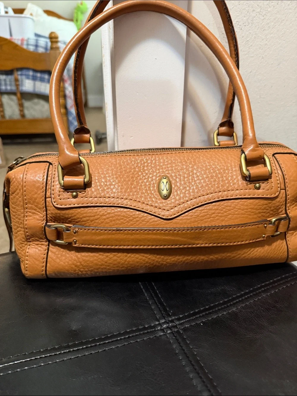 Cole Haan Pebbled Leather Top-Handle Satchel in Tan